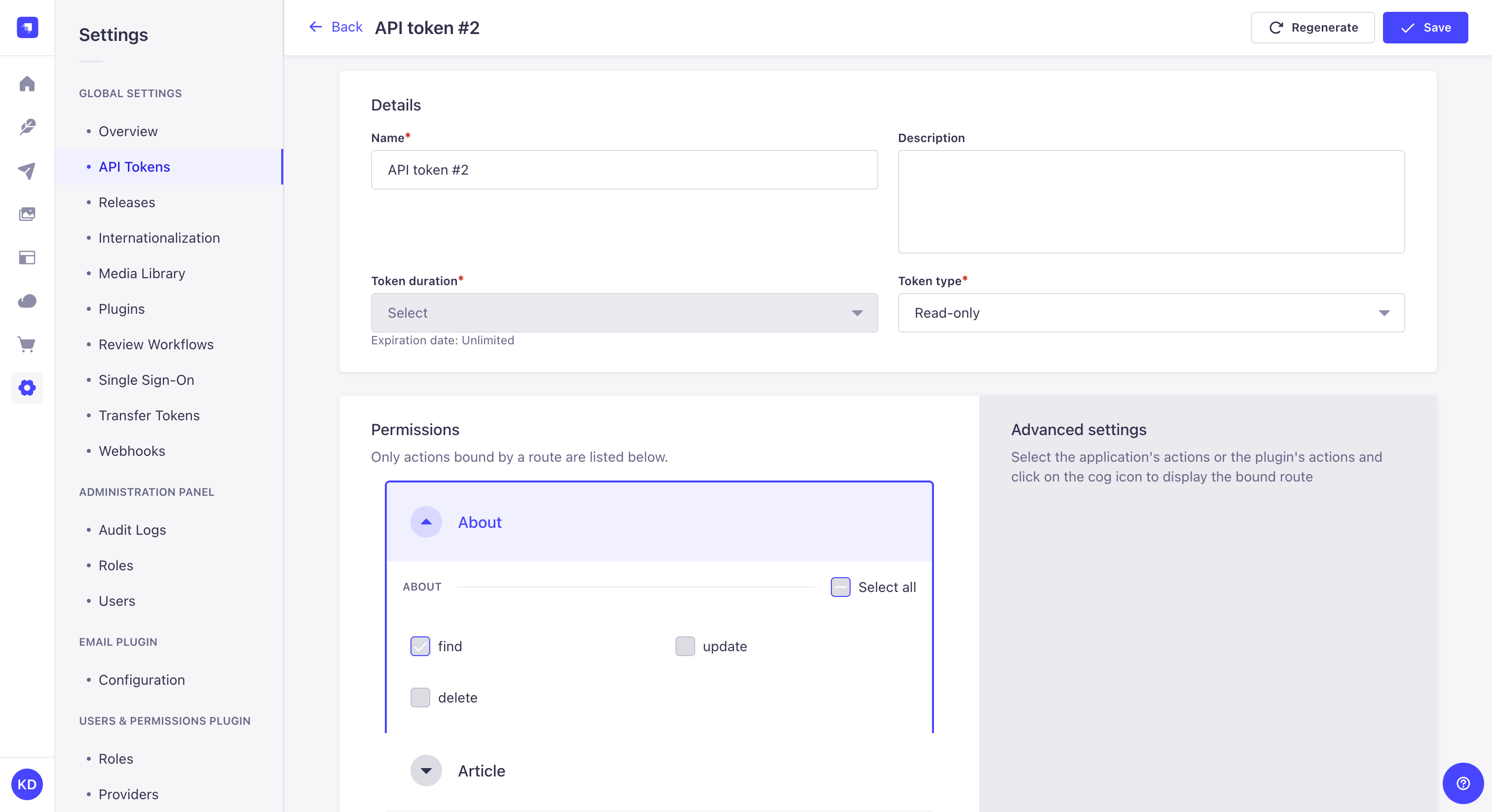 Custom API token